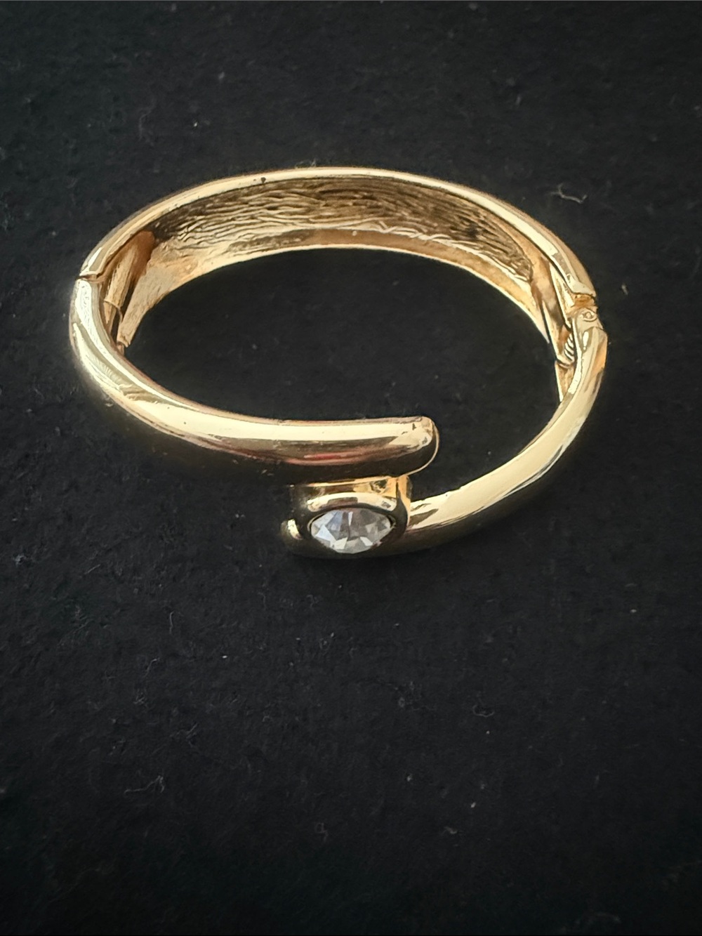 Gold Tone Open Cuff Bracelet with Clear Stone